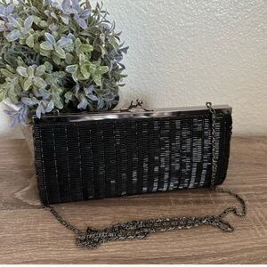 Carlo Fellini Vintage Black Sequined/Beaded Evening Bag w/Chain strap